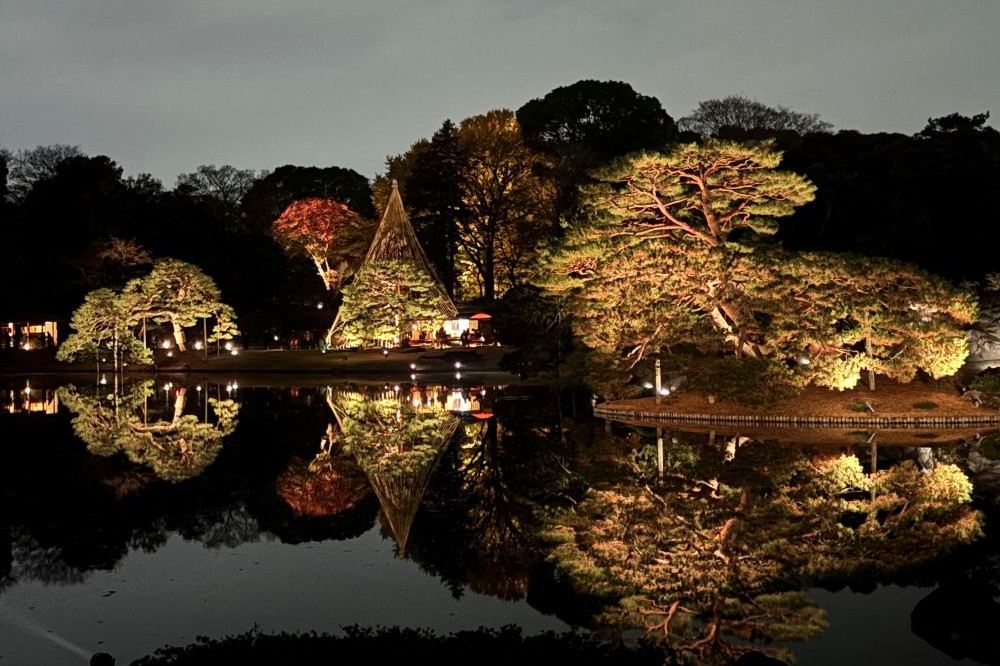 六義園の紅葉「蓬莱島と吹上浜」